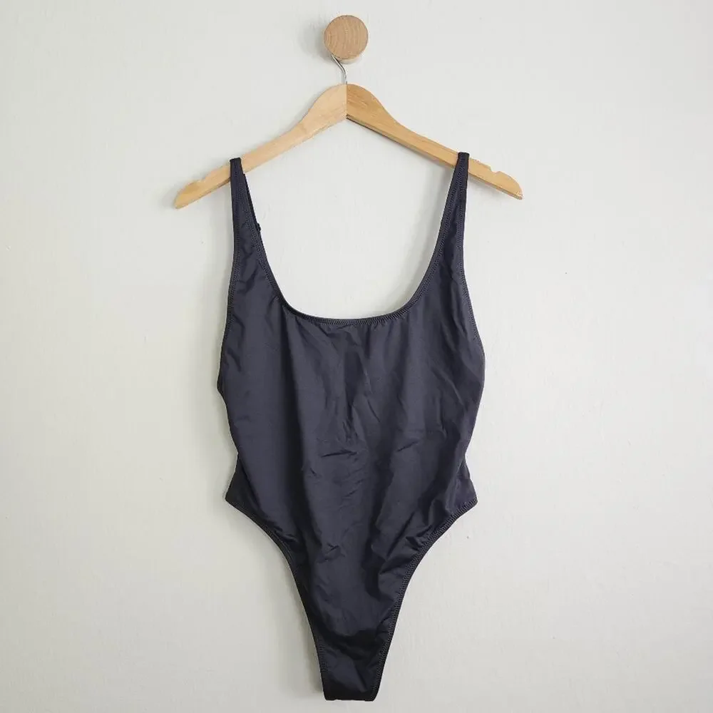 SKIMS Recycled Swim Scoop Neck One Piece Swimsuit Onyx Black NWT Size XL $90